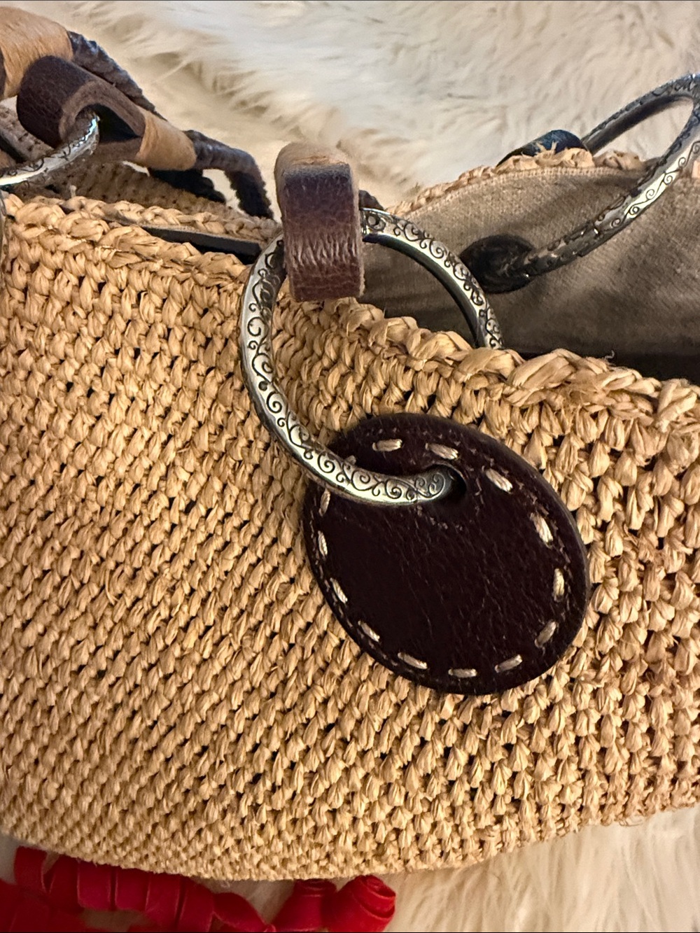 Brighton Woven Straw Tote Bag with Brown Leather and Brass Accents🔥 - Picture 3 of 16